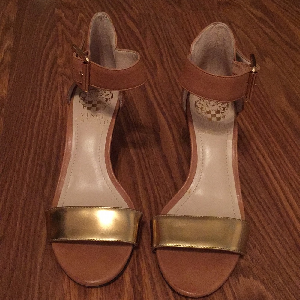 Brown leather with gold toe strap